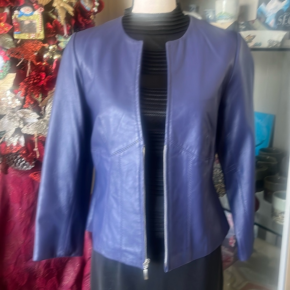 Indigo Blue Genuine Leather Tailored Scuba Jacket